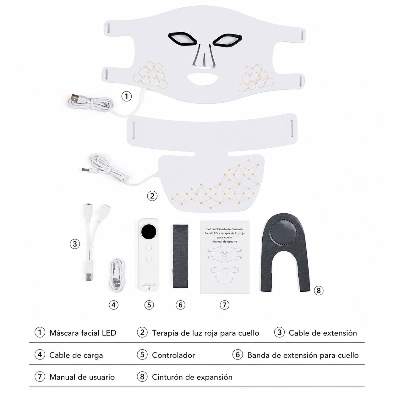 Máscara LED Hello Face | Terapia de Luz Roja Recargable para Rostro y Cuello
