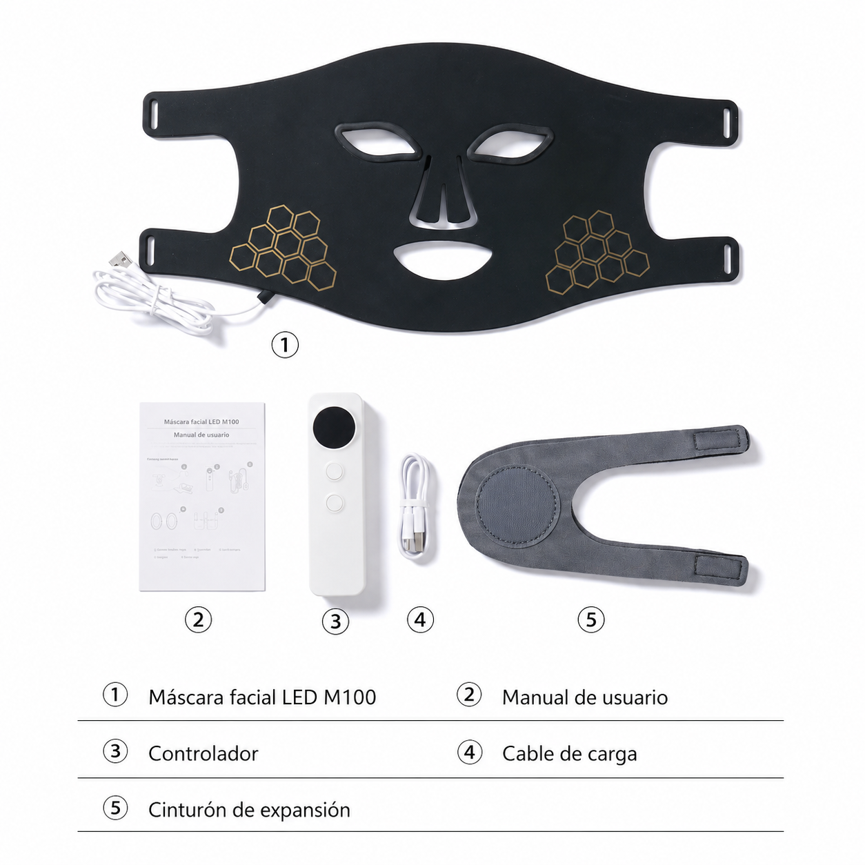 Máscara LED Hello Face | Terapia de Luz Roja Recargable para Rostro y Cuello