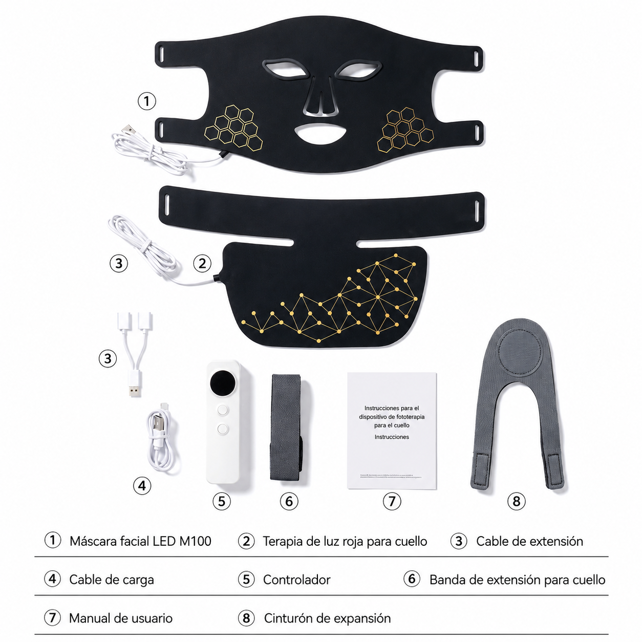 Máscara LED Hello Face | Terapia de Luz Roja Recargable para Rostro y Cuello